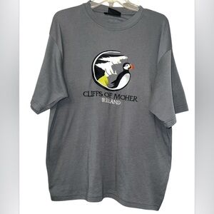 Dolmen Clothing Cliffs of Moher Ireland Embroidered Gray Short Sleeve T-Shirt